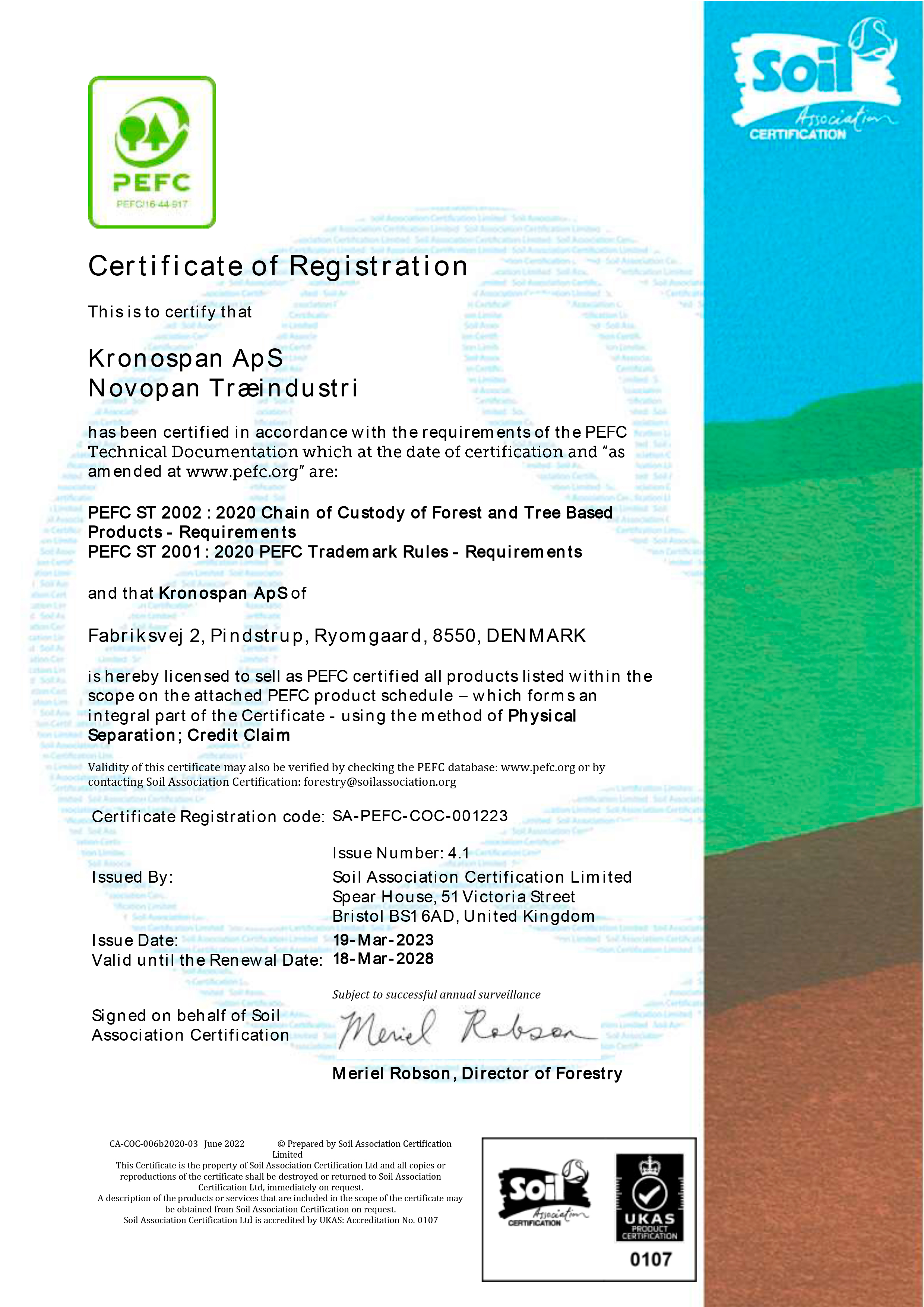 Zertifikat Kronospan PEFC